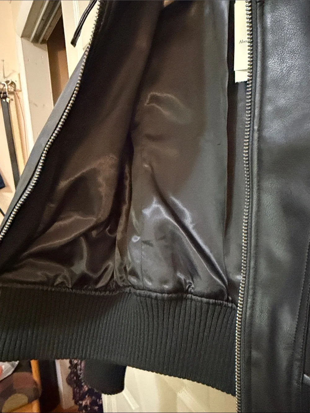 Abercrombie & Fitch Black Faux Leather Bomber Jacket